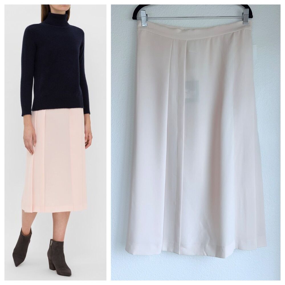 NEW Max Mara Tundra Pleated Chiffon Midi Skirt in Blush Pink Size 44 (US 10)